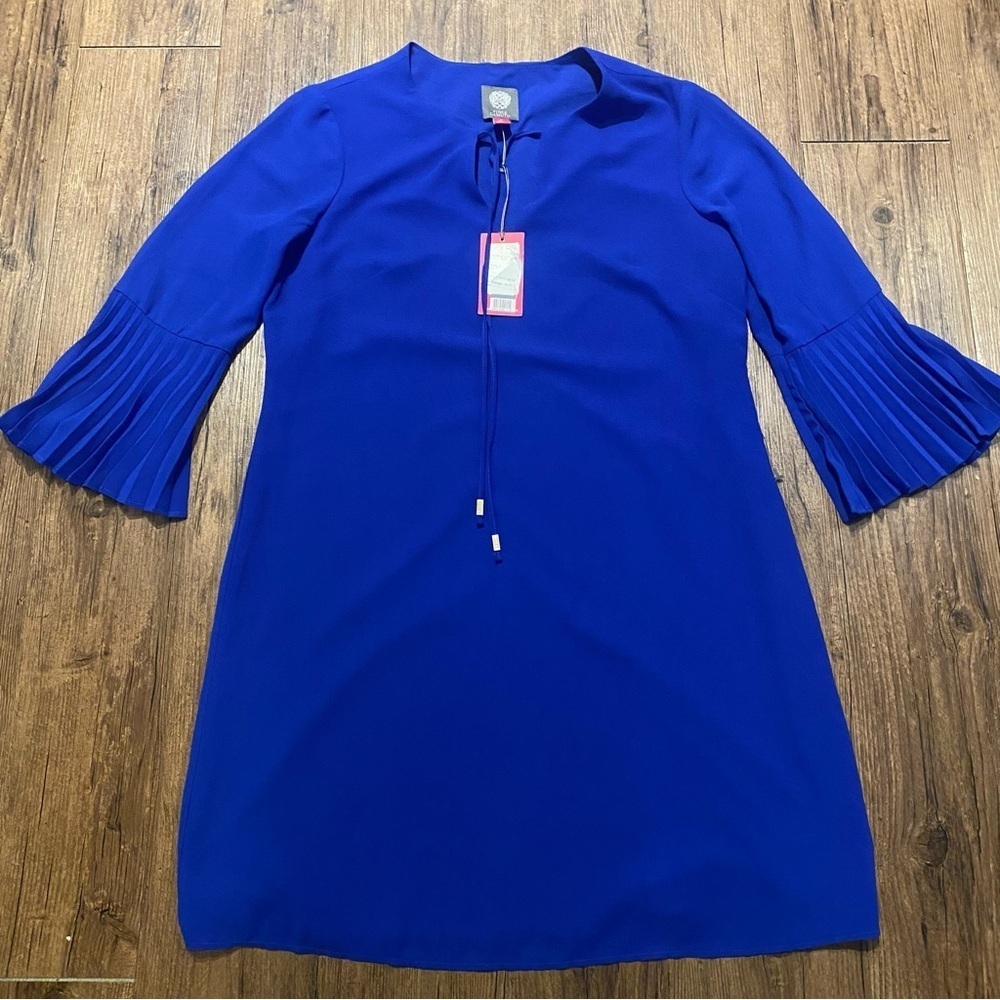 Vince Camuto Blue Dress with Pleated Sleeves 6